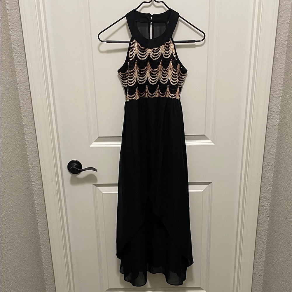 Elegant Black and Gold Halter Dress Girls size 10